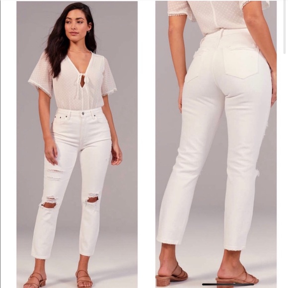 white high rise mom jeans